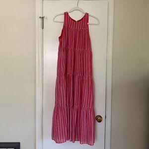 Olivia James The Label Red & Pink Striped Midi Dress, Size S